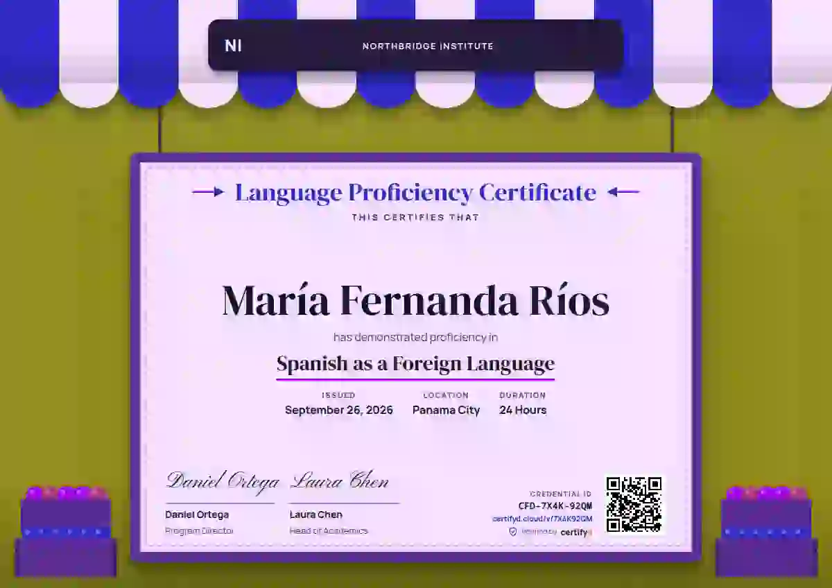 Market Awning Ultramarine language proficiency certificate template