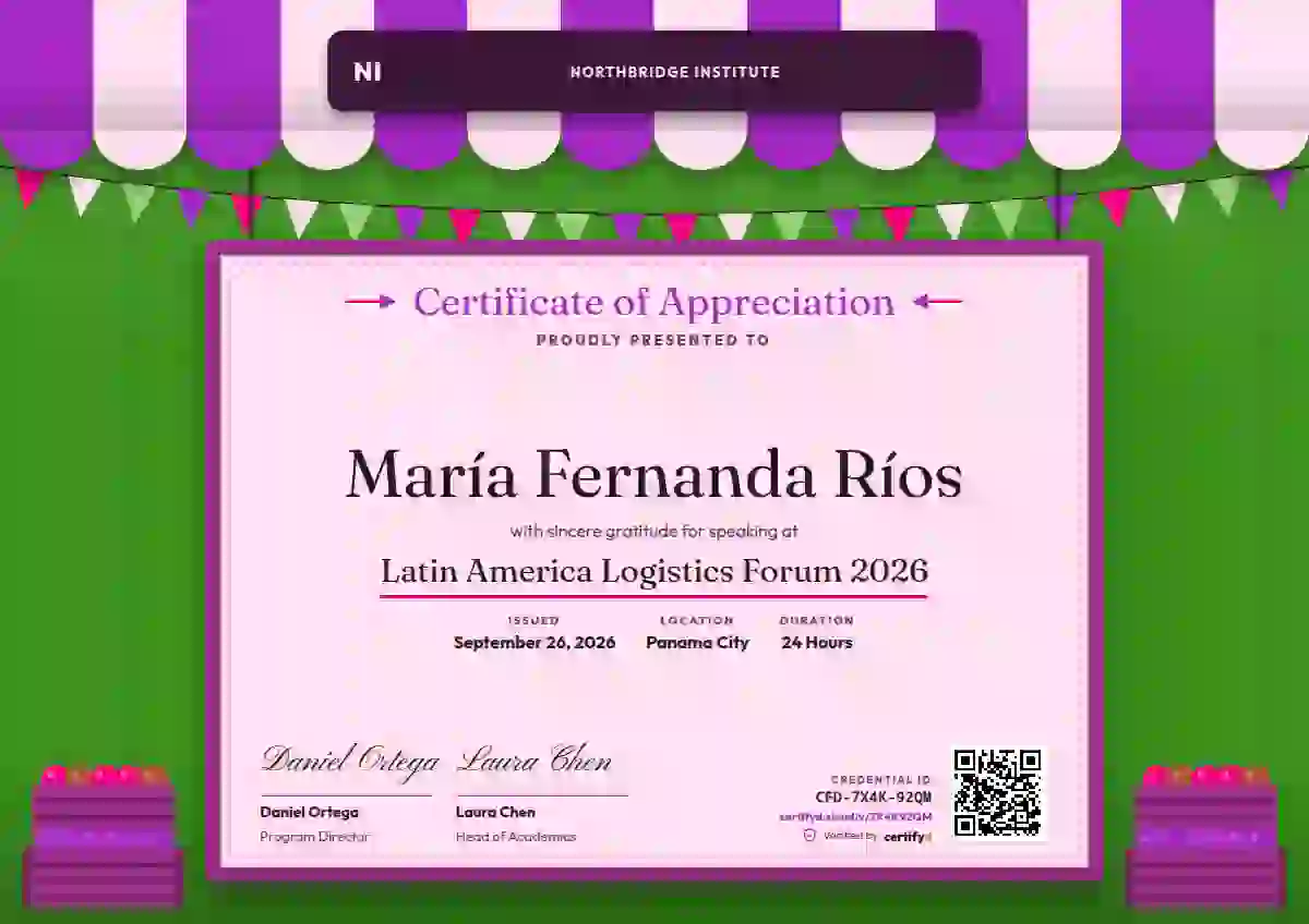Plantilla de certificado Market Awning Orchid de ponente de conferencia