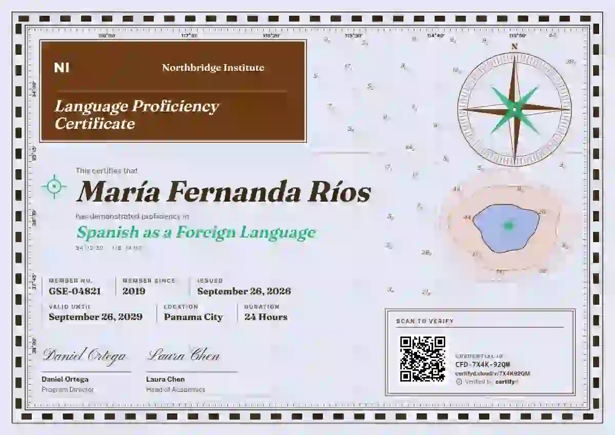 Nautical Chart Tangerine language proficiency certificate template