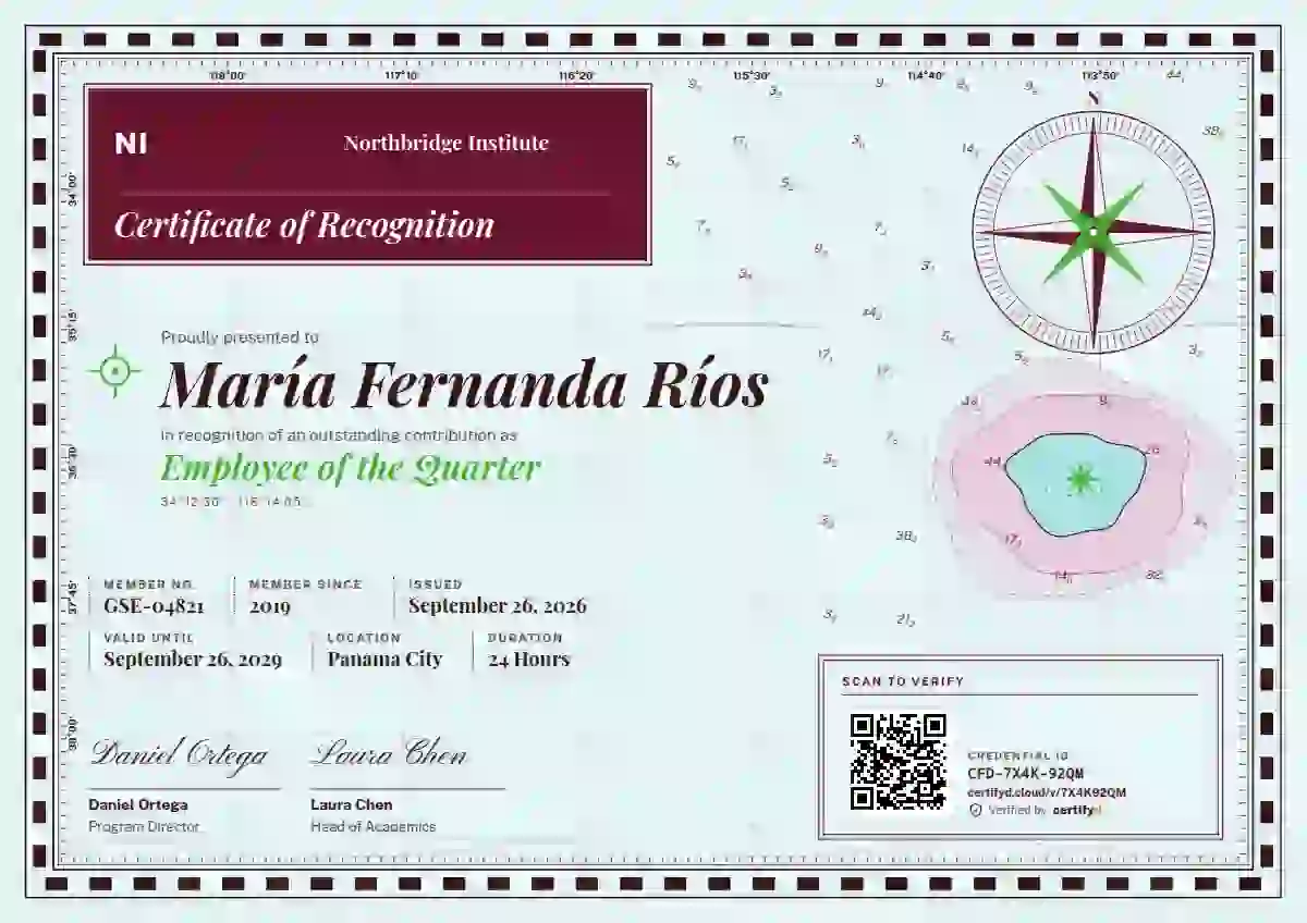 Nautical Chart Ruby employee recognition certificate template
