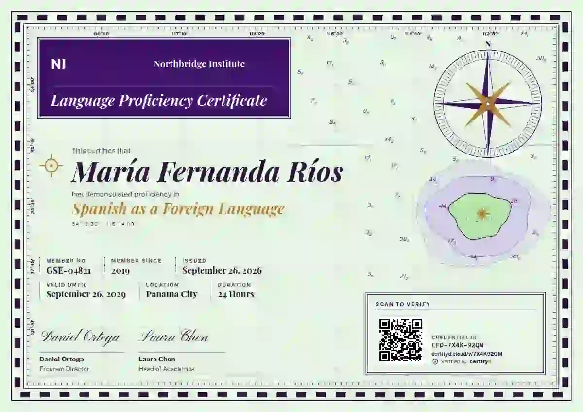 Nautical Chart Amethyst language proficiency certificate template