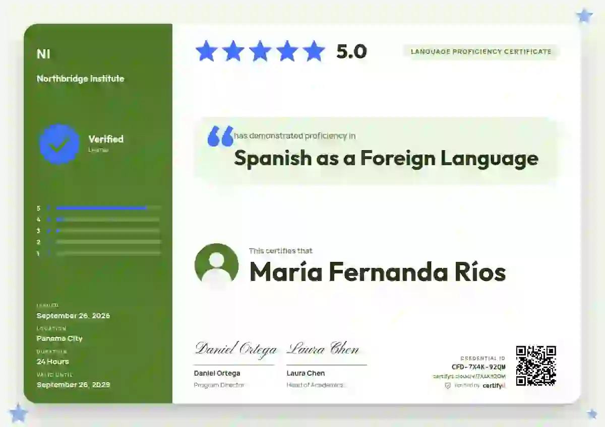 Review Card Fern language proficiency certificate template