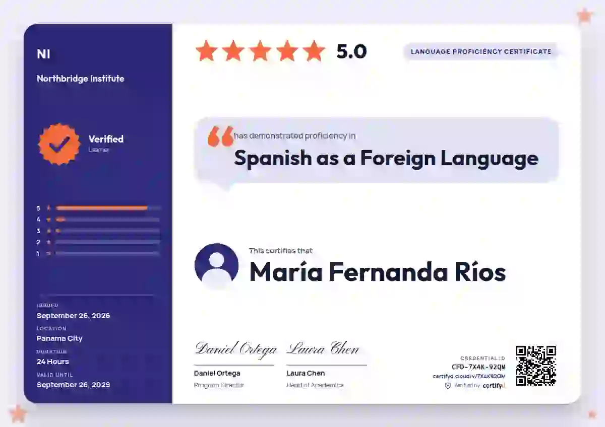 Review Card Ultramarine language proficiency certificate template
