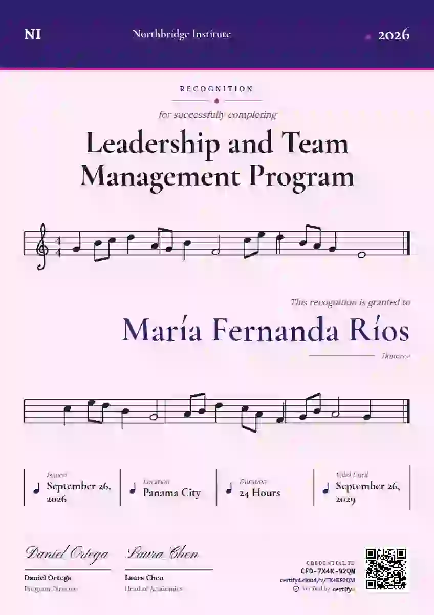 Sheet Music Violet latin america certificate template