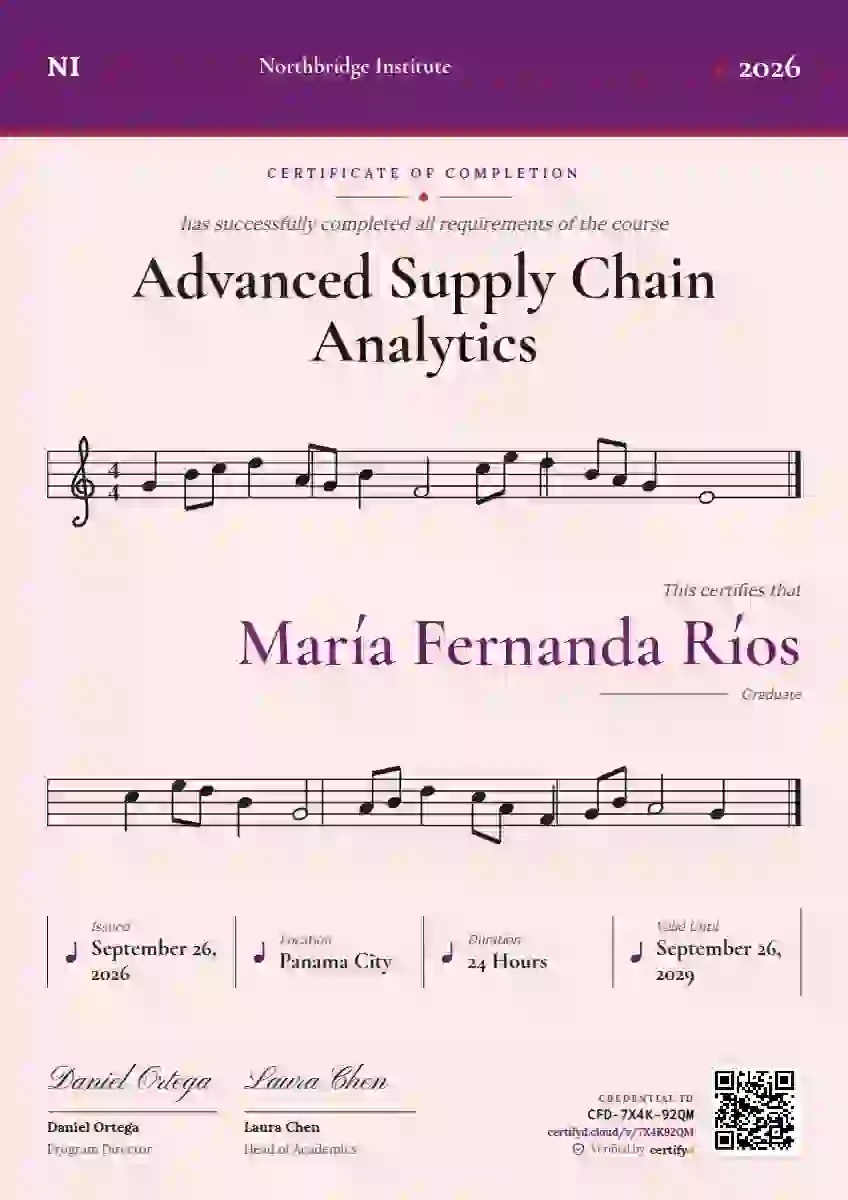 Sheet Music Fuchsia course completion certificate template