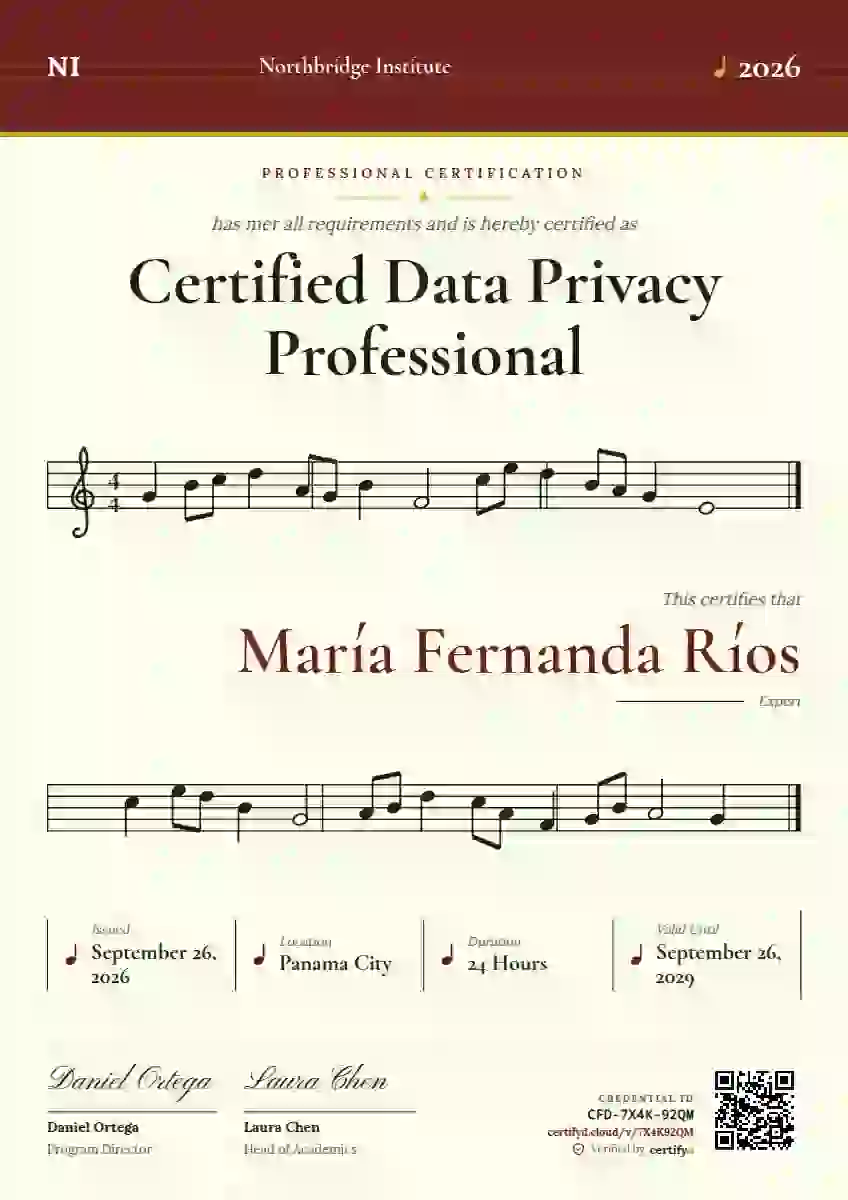 Sheet Music Scarlet professional certification certificate template