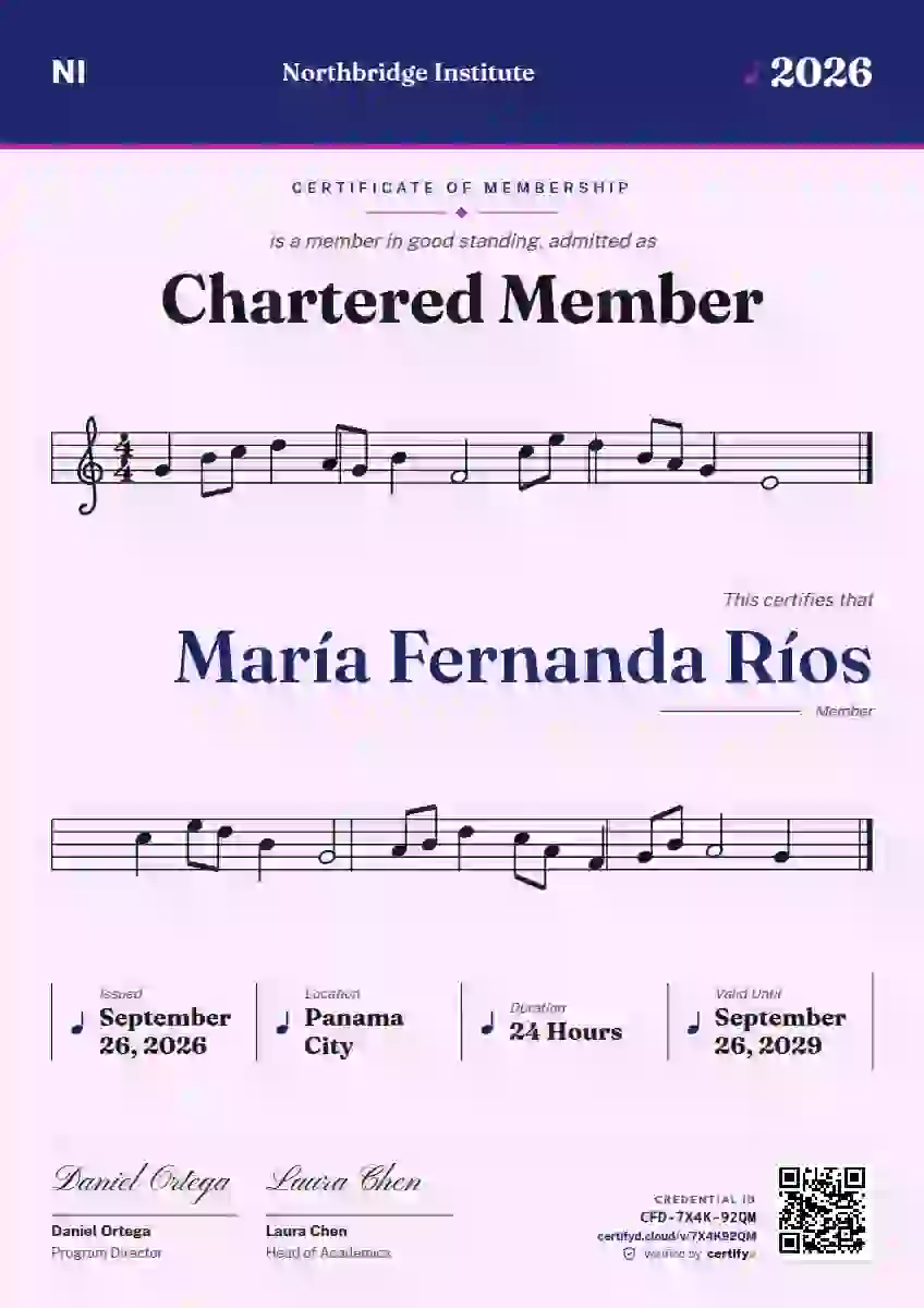 Sheet Music Ultramarine membership certificate template