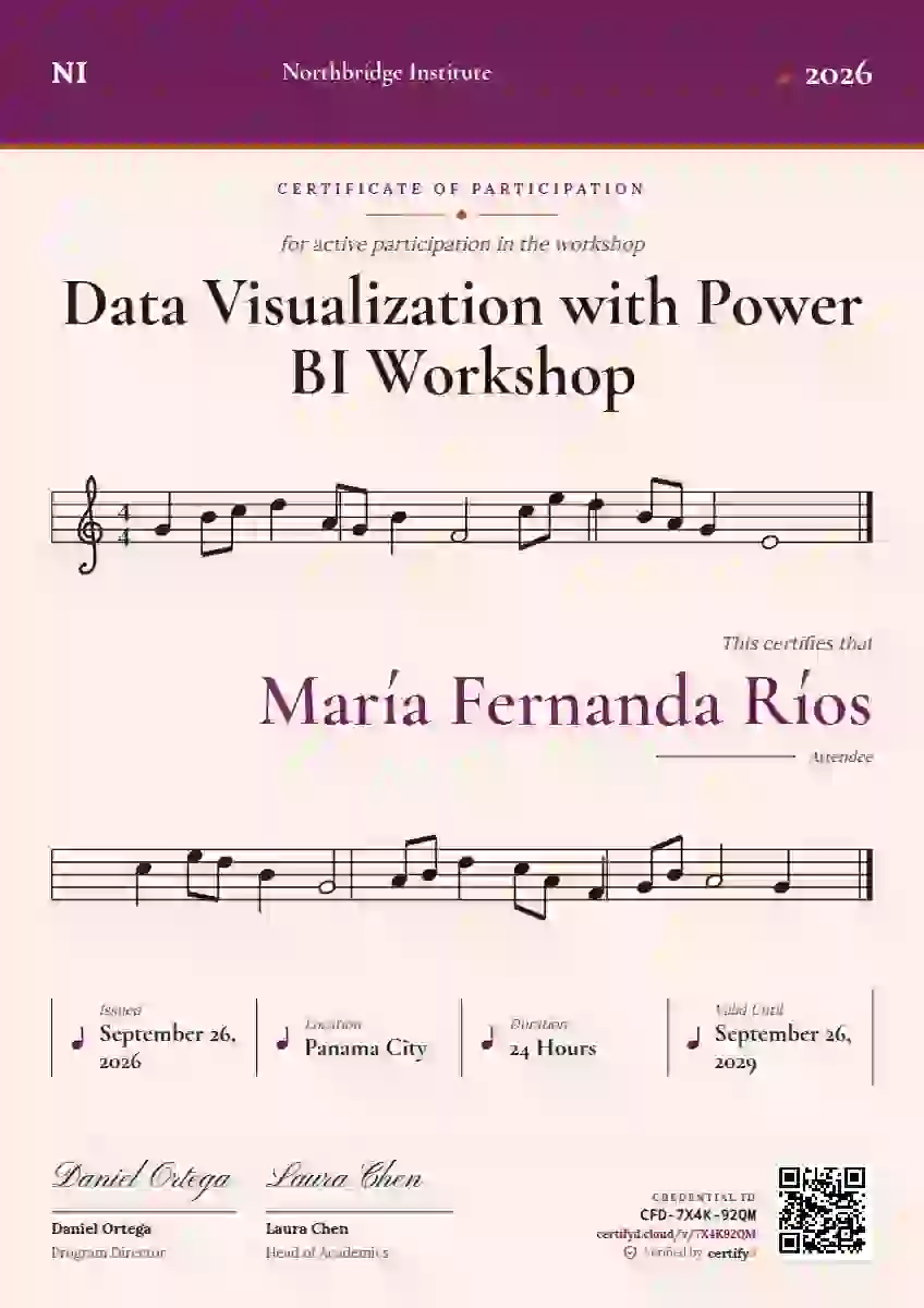 Sheet Music Magenta webinar and workshop certificate template