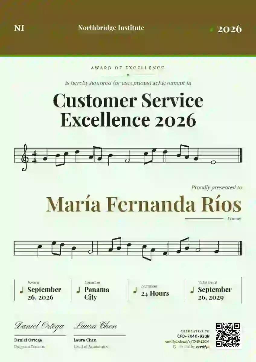 Sheet Music Marigold awards and achievement certificate template