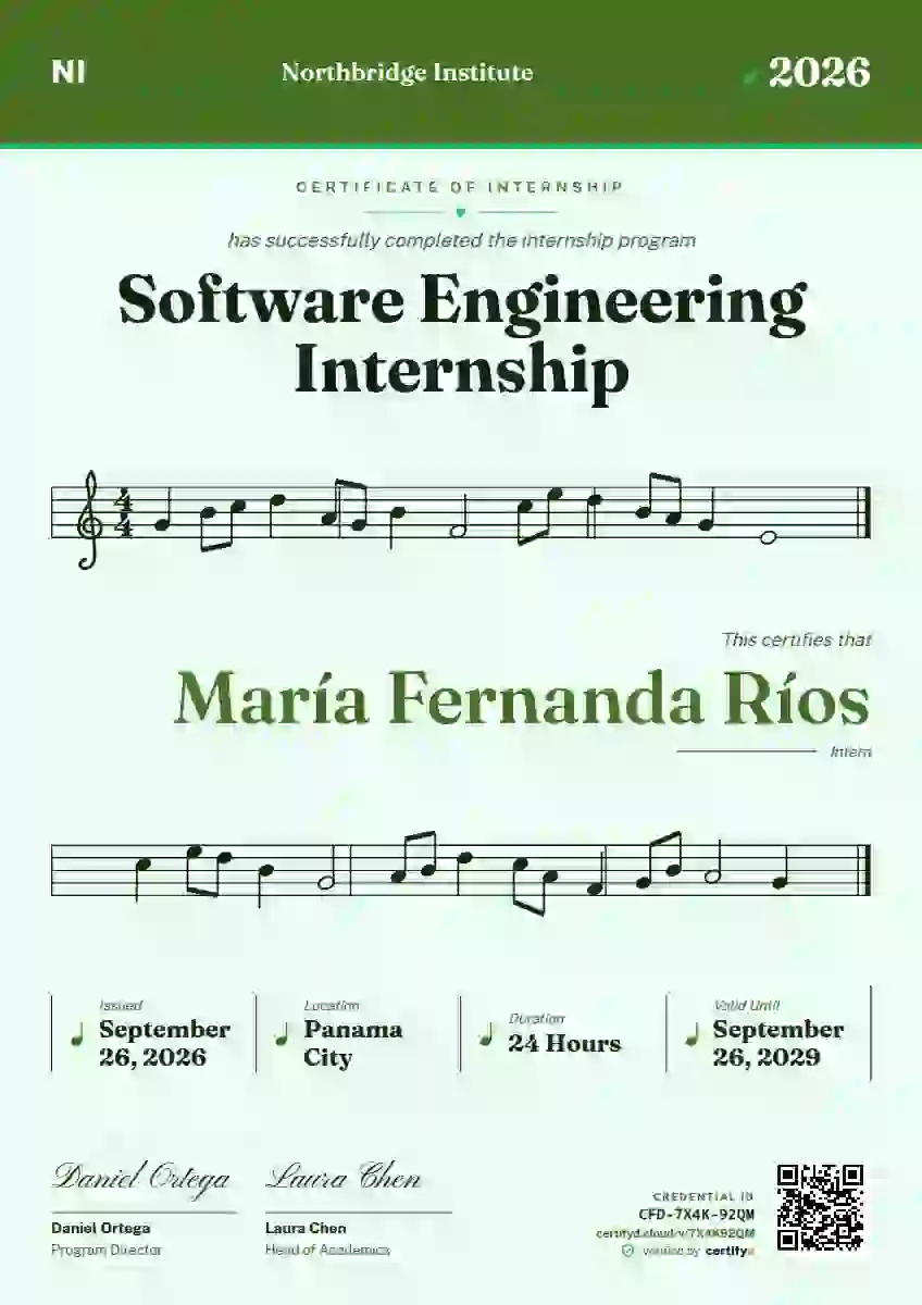Sheet Music Fern internship certificate template