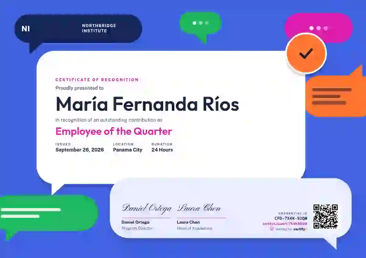 Speech Bubbles Magenta employee recognition certificate template