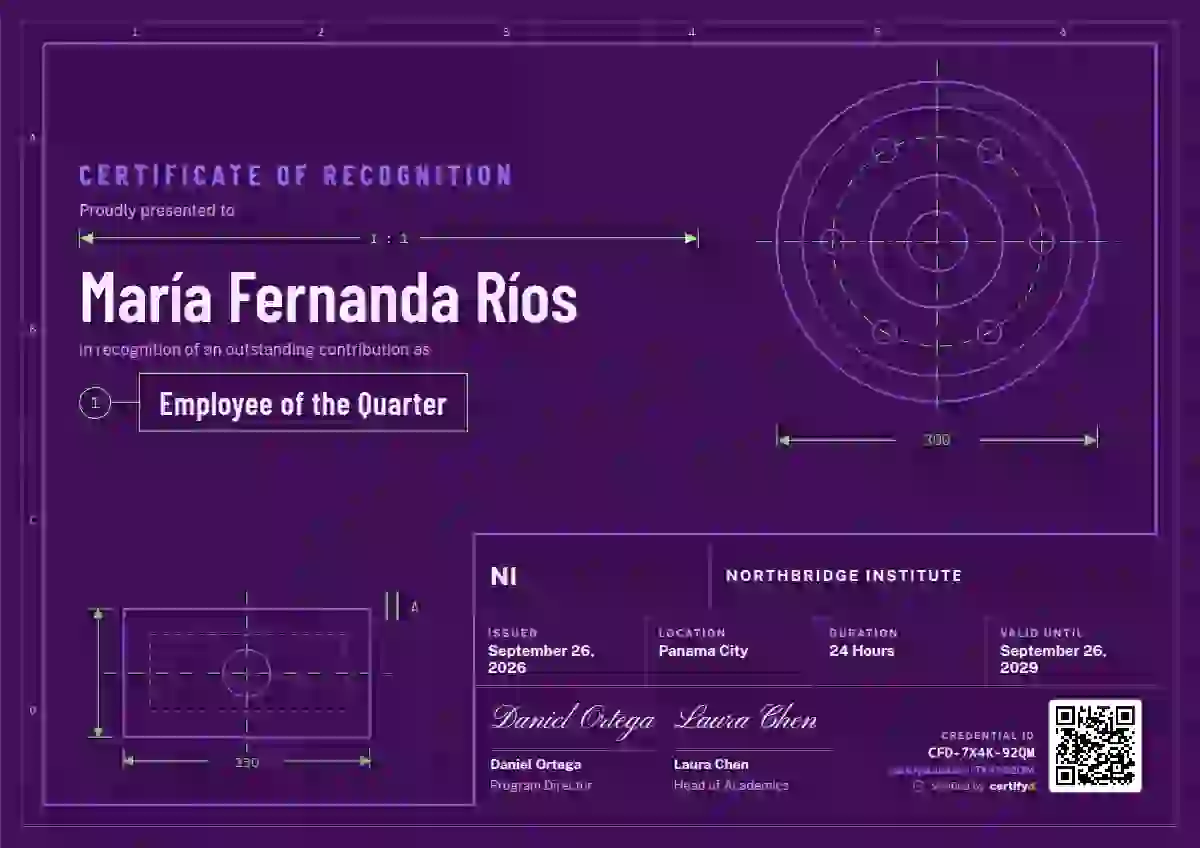 Workshop Blueprint Violet employee recognition certificate template