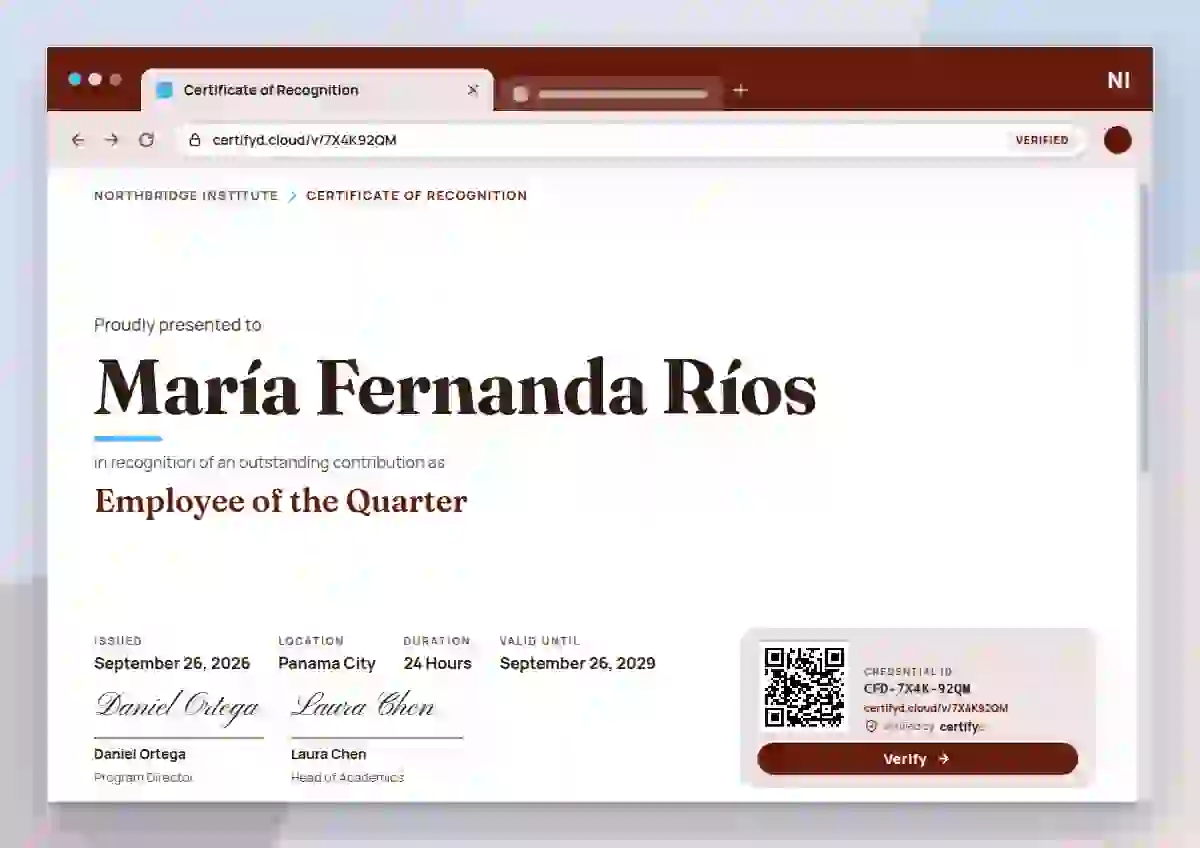 Browser Window Vermilion Square Window employee recognition certificate template