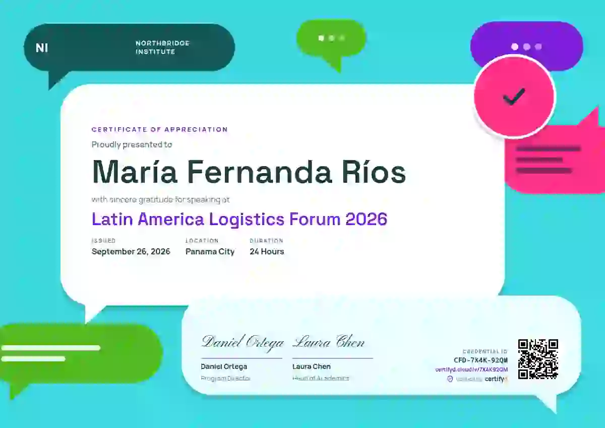 Plantilla de certificado Speech Bubbles Amethyst Big Level Sticker de ponente de conferencia