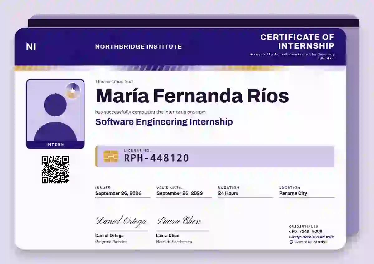 Licence Card Violet No Machine Strip internship certificate template