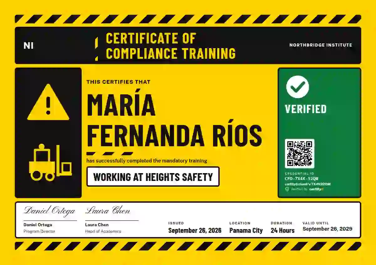 Hazard Sign compliance and safety certificate template