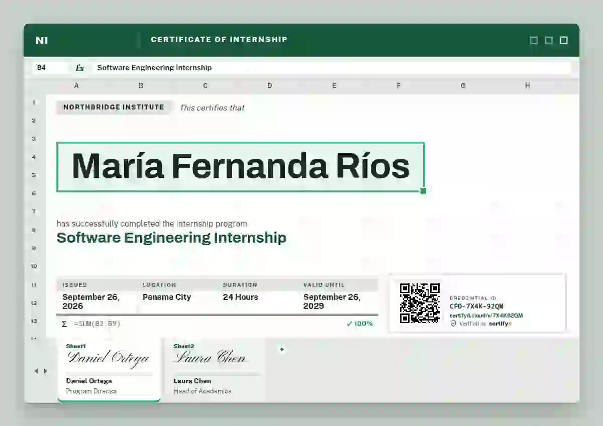 Stock Sheet internship certificate template