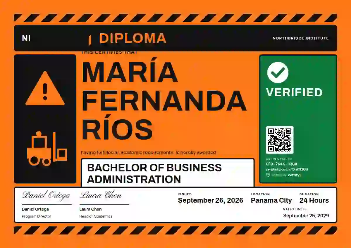 Plantilla de certificado Hazard Sign Safety Orange de diploma académico