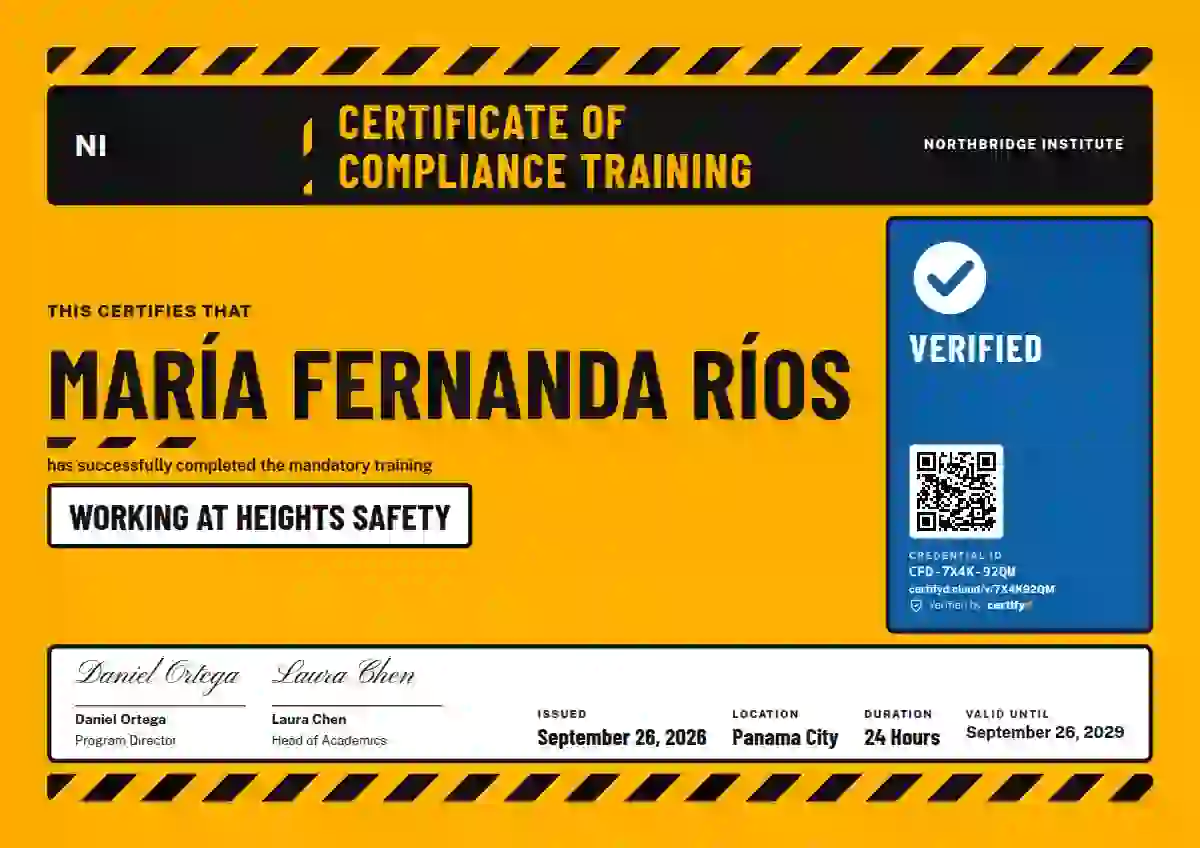 Plantilla de certificado Hazard Sign Amber de cumplimiento y seguridad