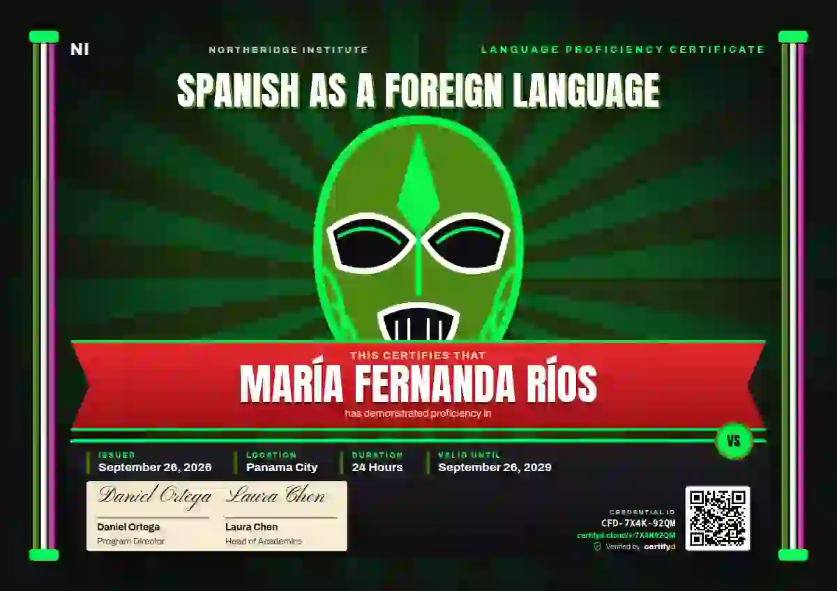 Lucha Libre Fern language proficiency certificate template