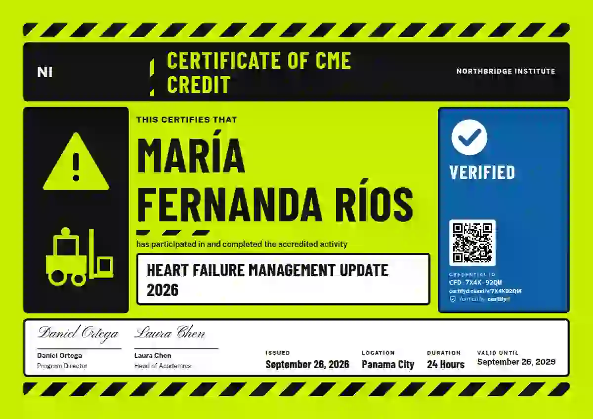 Hazard Sign Hi-Vis Lime healthcare and cme certificate template