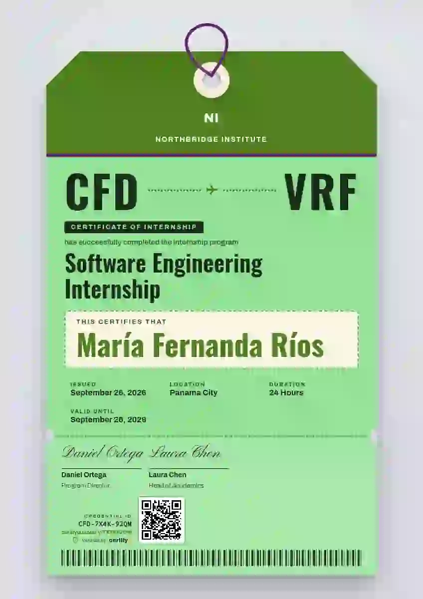 Luggage Tag Fern internship certificate template