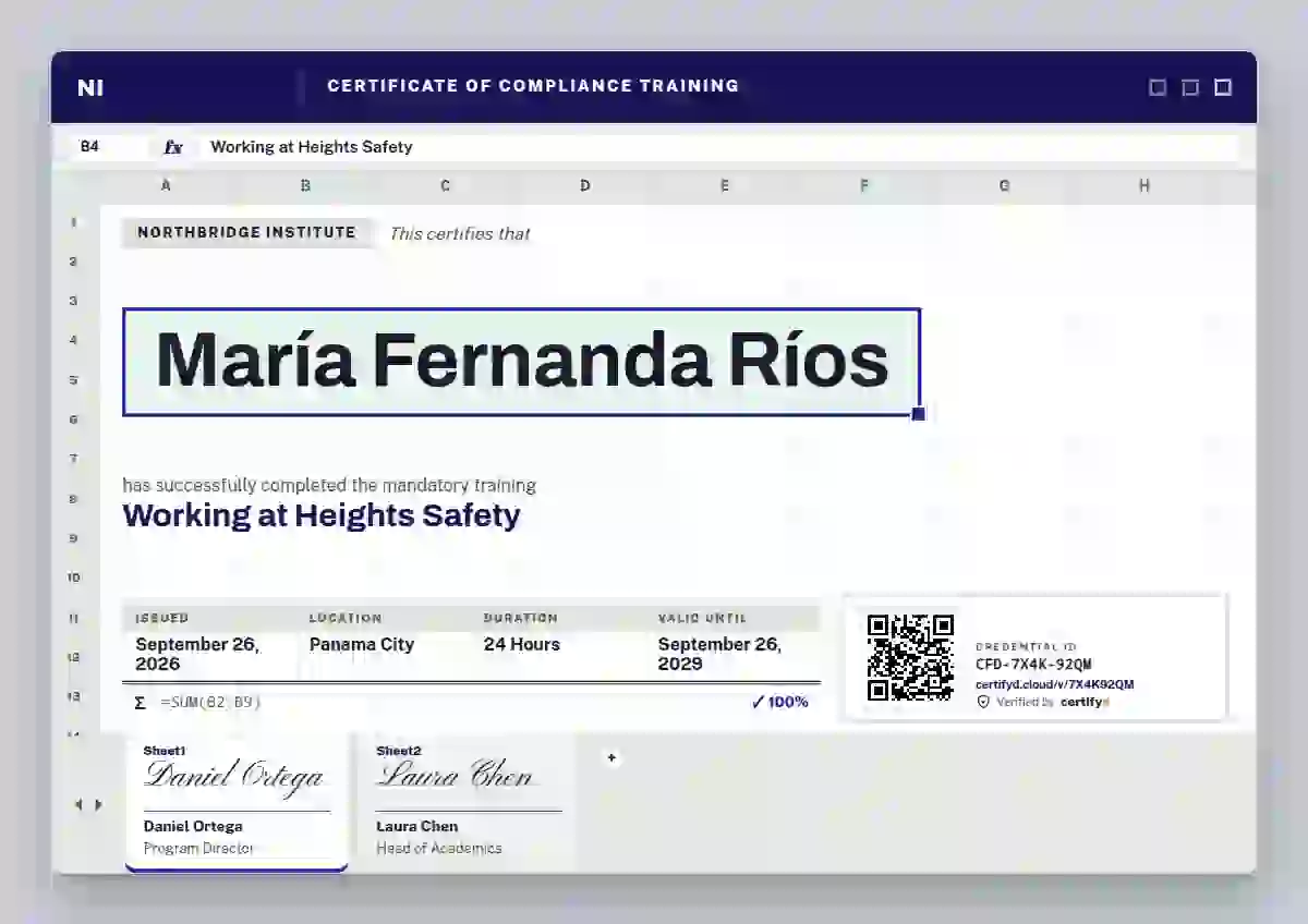 Plantilla de certificado Stock Sheet Ultramarine de cumplimiento y seguridad
