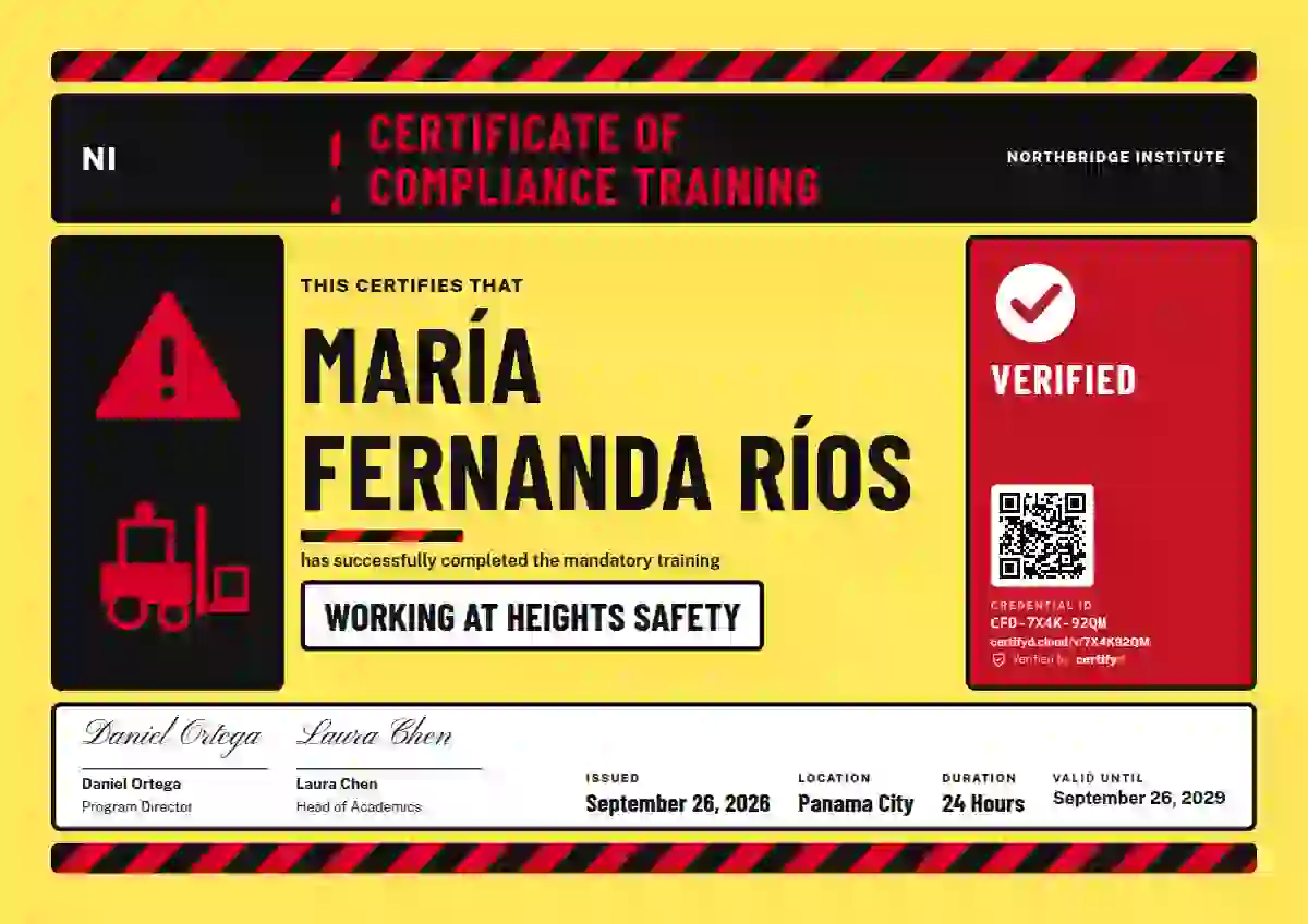 Plantilla de certificado Hazard Sign Pale Lemon de cumplimiento y seguridad