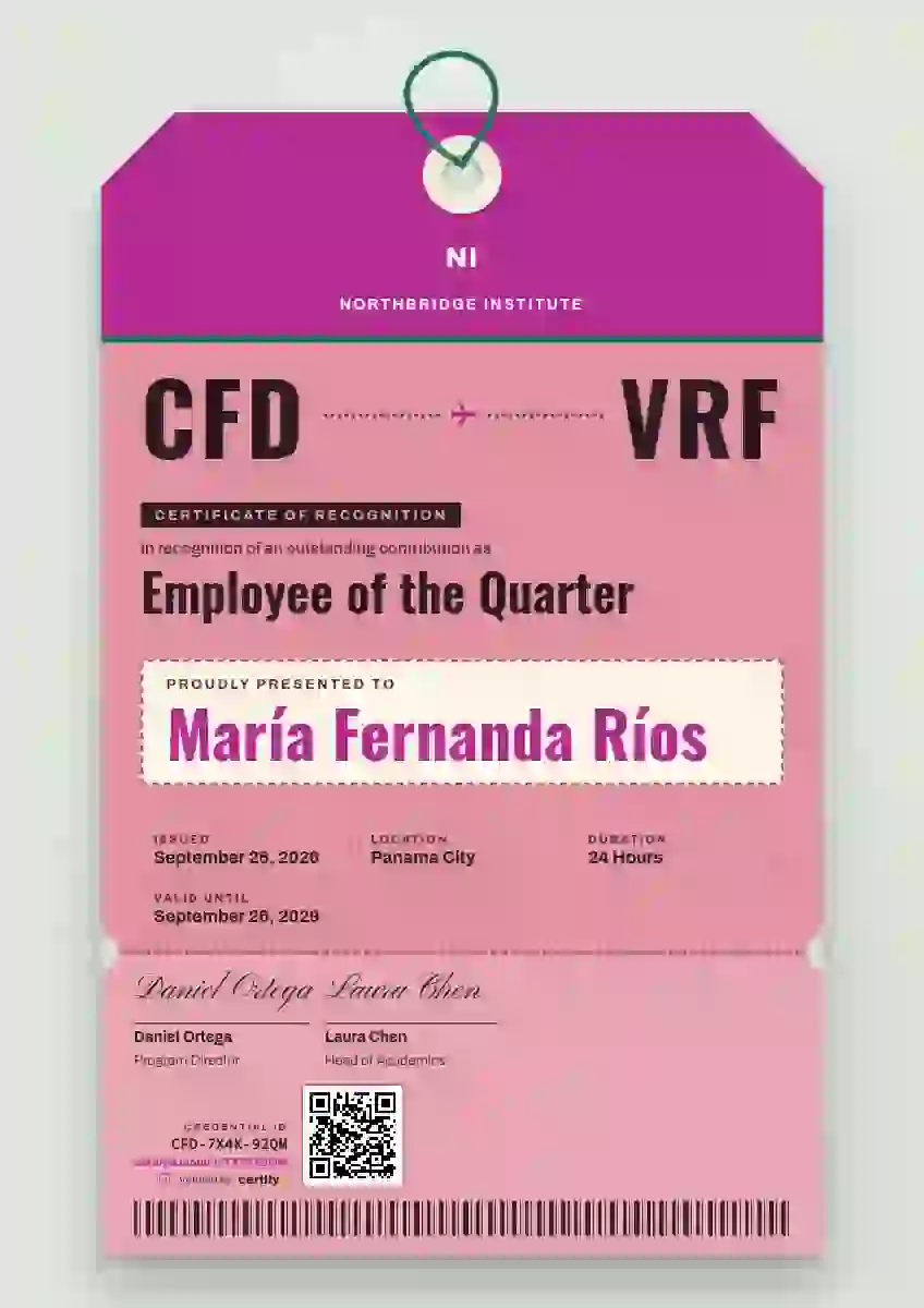 Luggage Tag Magenta employee recognition certificate template