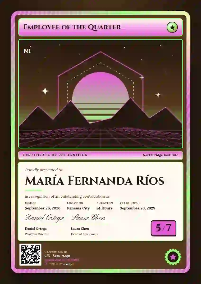Plantilla de certificado Trading Card Fuchsia de reconocimiento a colaboradores