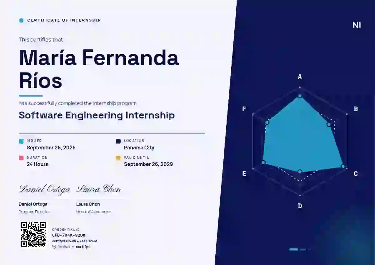 Radar Chart Ultramarine internship certificate template