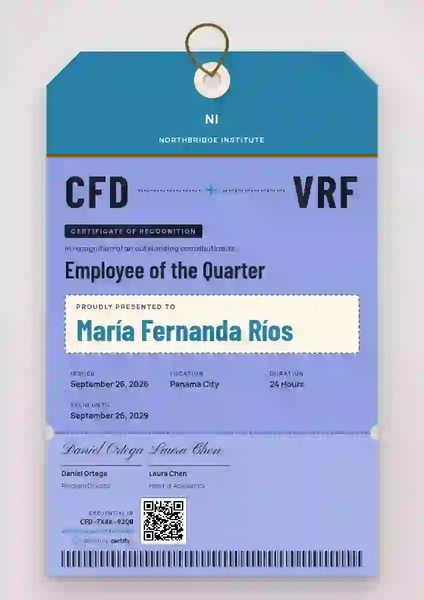 Plantilla de certificado Luggage Tag Cerulean de reconocimiento a colaboradores