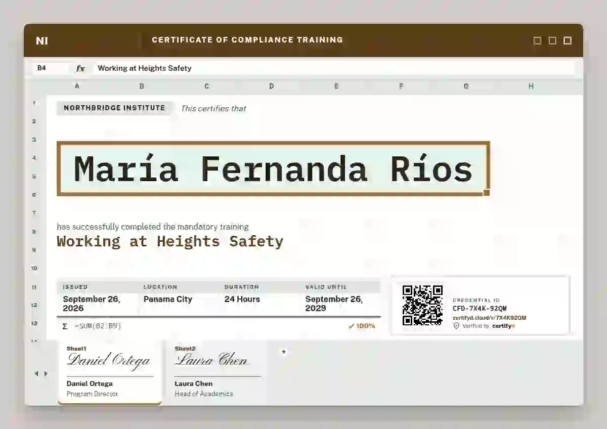 Stock Sheet Amber compliance and safety certificate template