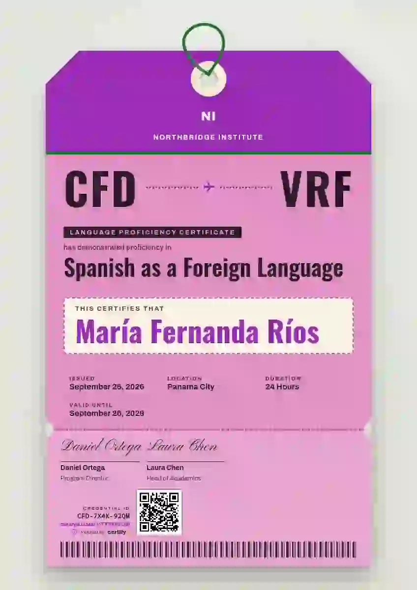 Luggage Tag Orchid language proficiency certificate template