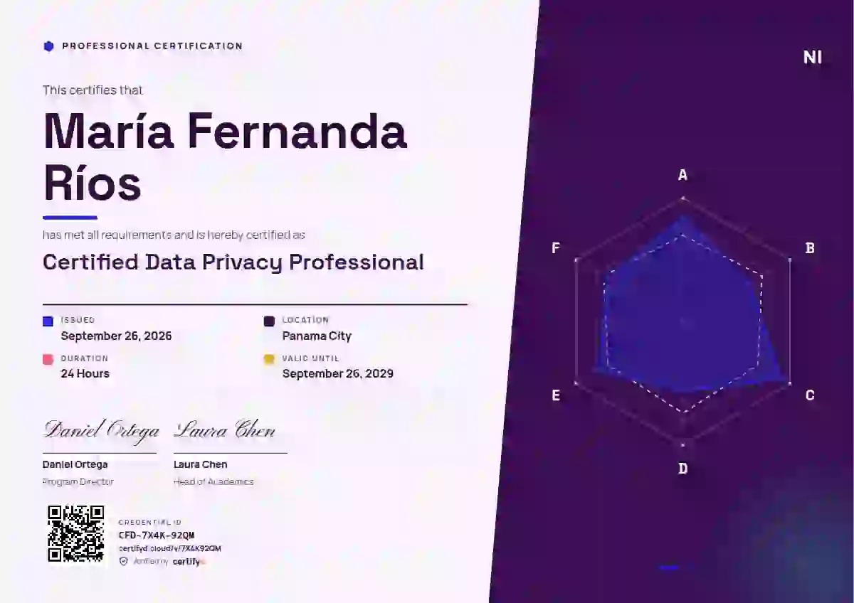 Radar Chart Orchid professional certification certificate template