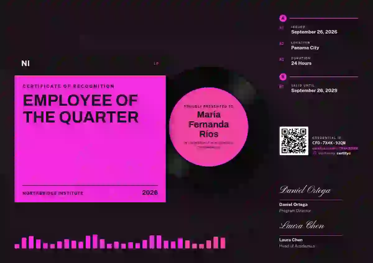 Plantilla de certificado Vinyl Sleeve Fuchsia de reconocimiento a colaboradores