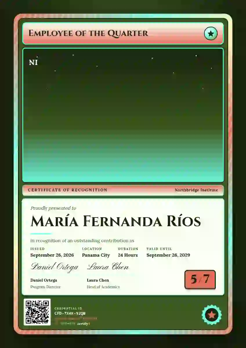 Plantilla de certificado Trading Card Vermilion de reconocimiento a colaboradores