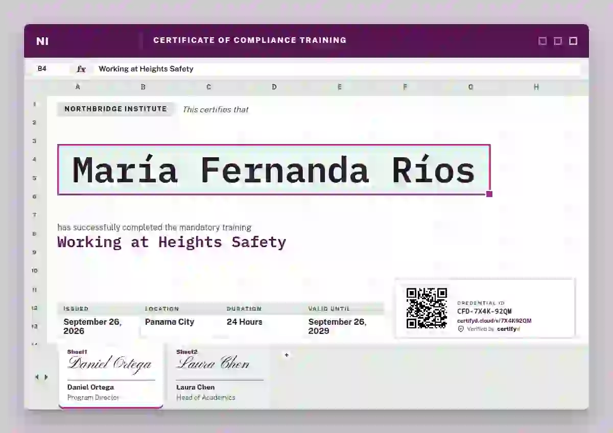 Stock Sheet Fuchsia No Totals Row compliance and safety certificate template