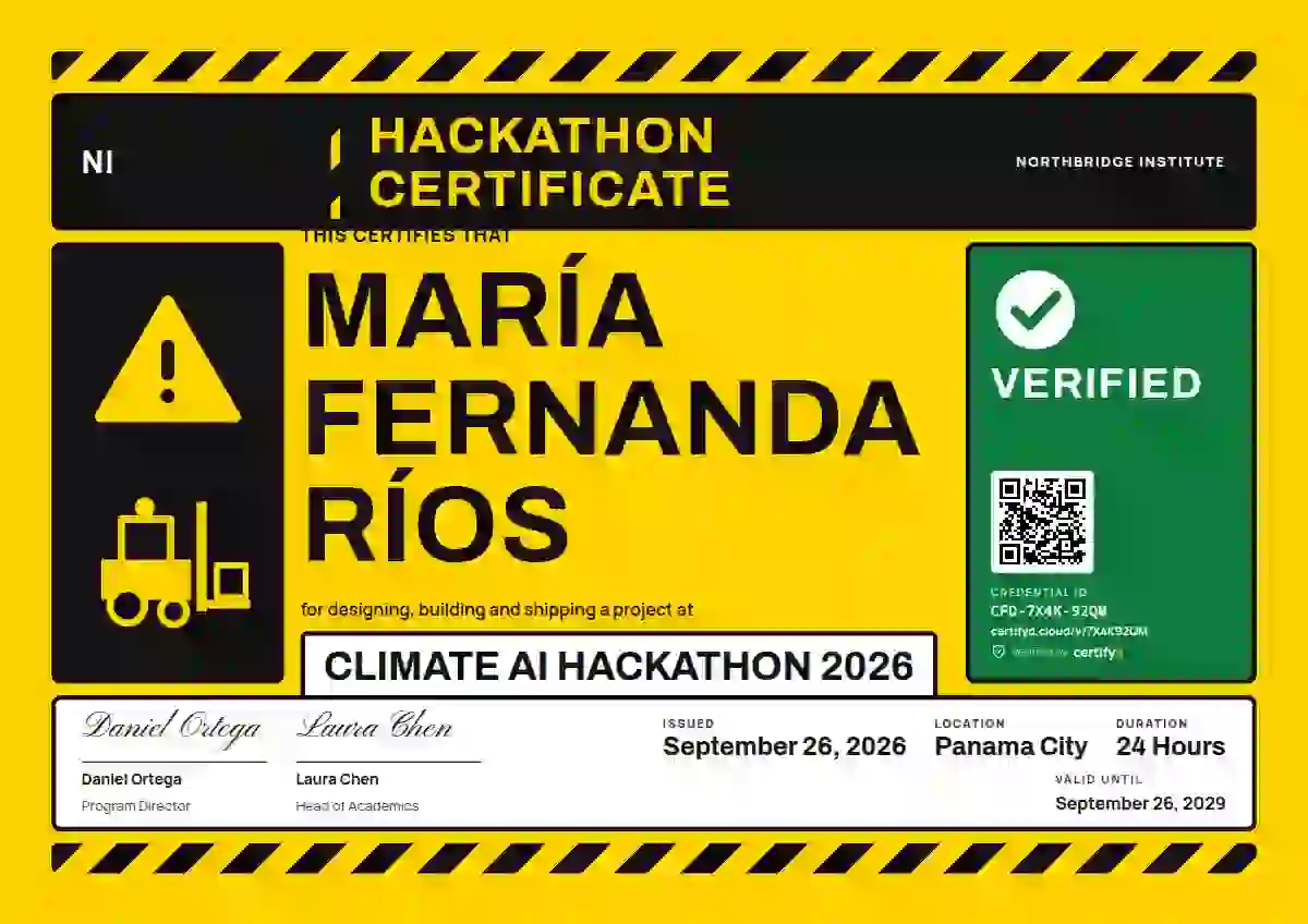 Hazard Sign Jade Tall Plate hackathon certificate template