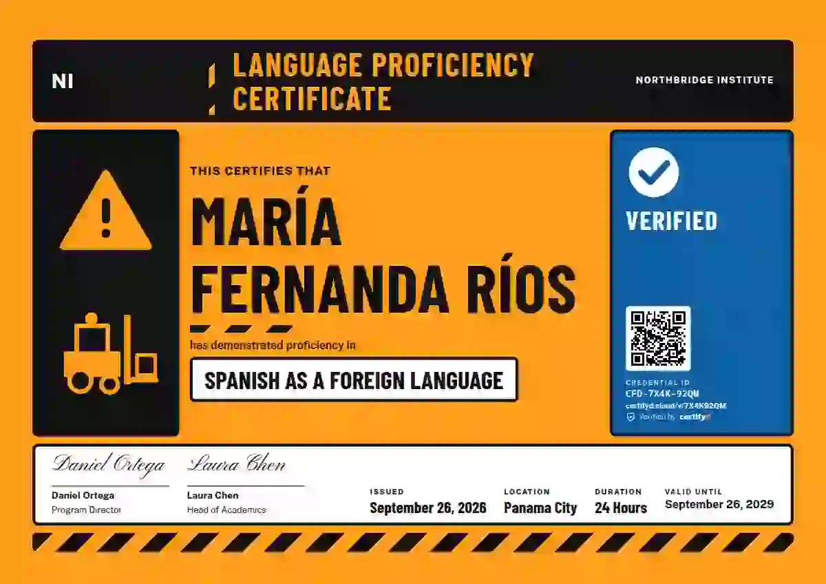 Plantilla de certificado Hazard Sign Mango No Top Stripe de dominio de idiomas