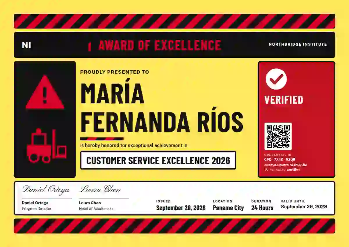 Hazard Sign Pale Lemon Thick Stripes awards and achievement certificate template