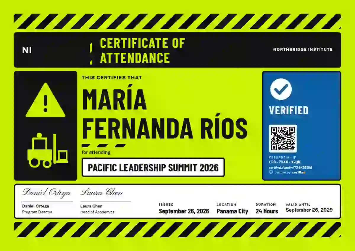 Hazard Sign Hi-Vis Lime Thick Stripes event attendance certificate template