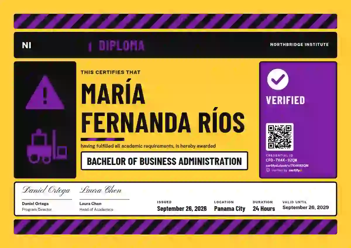 Hazard Sign Light Gold Thick Stripes academic diploma certificate template