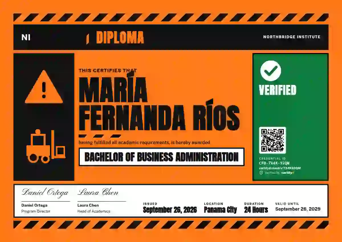 Plantilla de certificado Hazard Sign Safety Orange Square Corners 2 de diploma académico