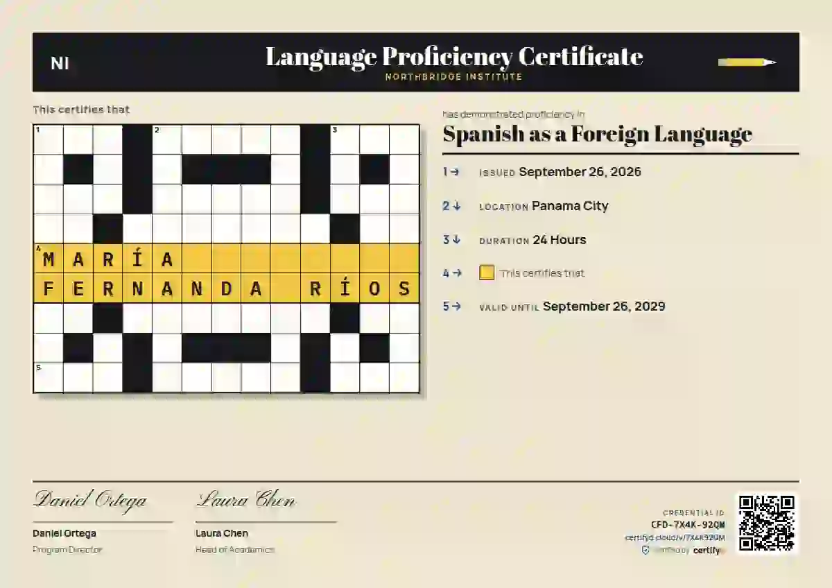 Crossword language proficiency certificate template