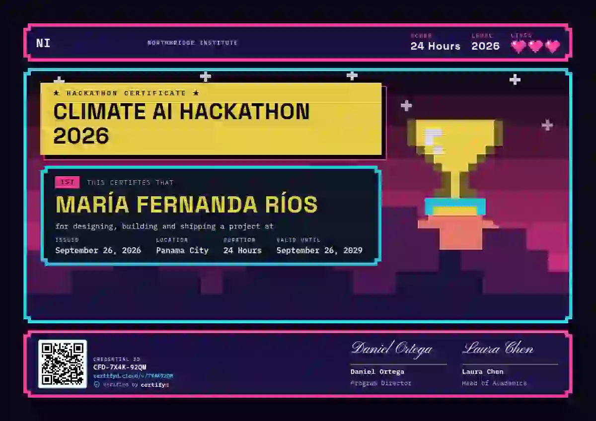 Plantilla de certificado Pixel Arcade de hackatón