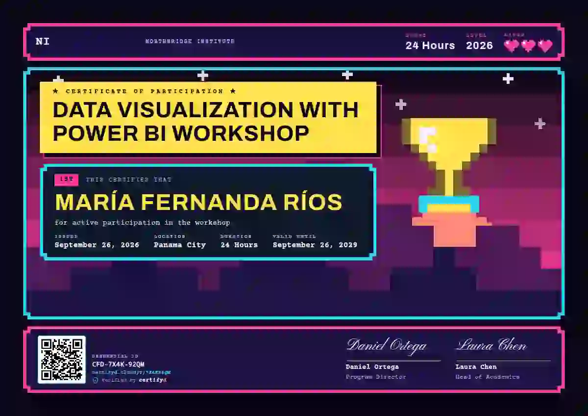 Pixel Arcade Marigold webinar and workshop certificate template