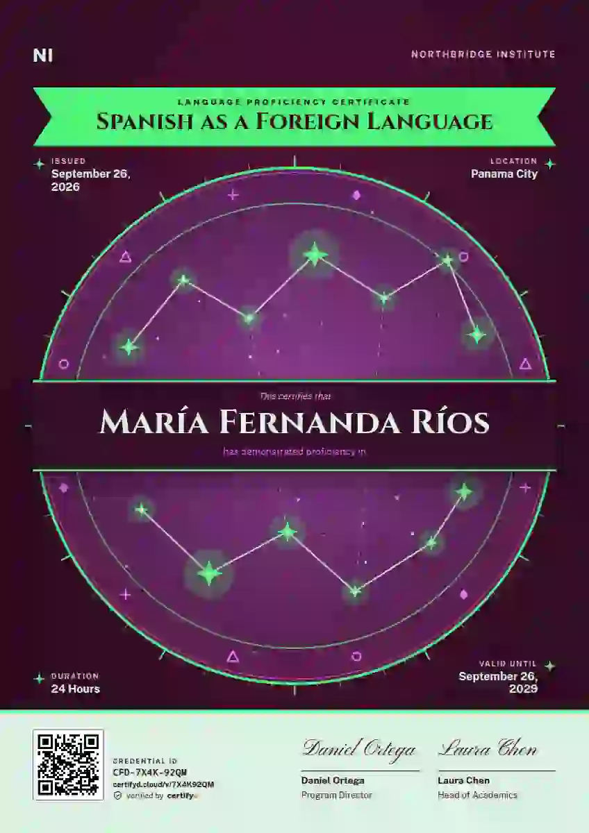 Constellation Chart Meadow language proficiency certificate template