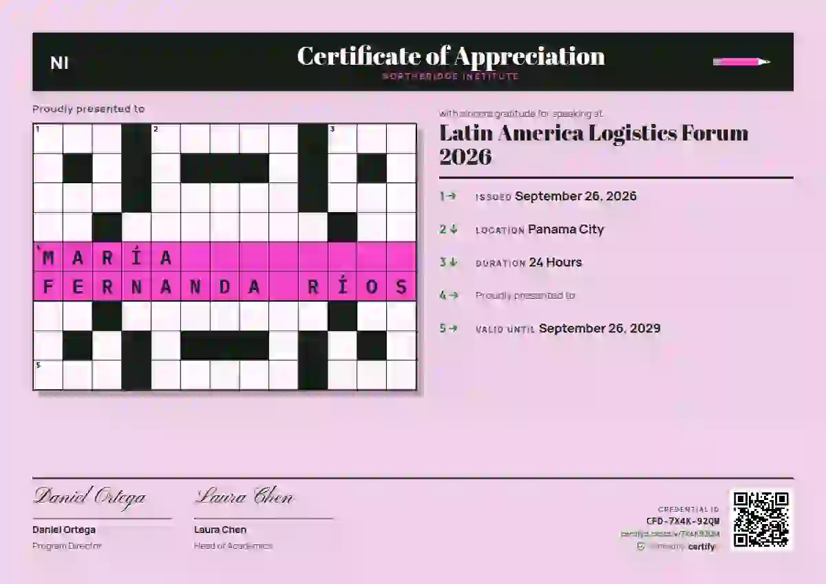 Crossword Meadow conference speaker certificate template