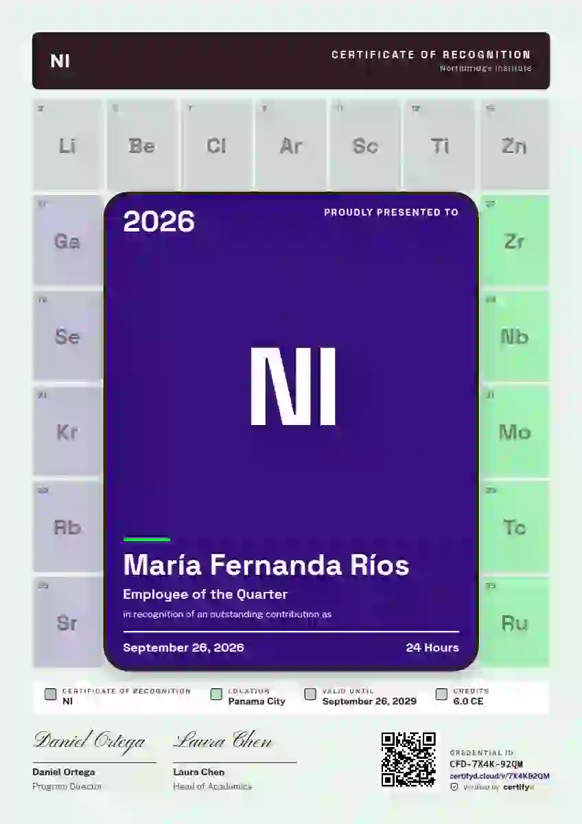 Periodic Tile Violet employee recognition certificate template